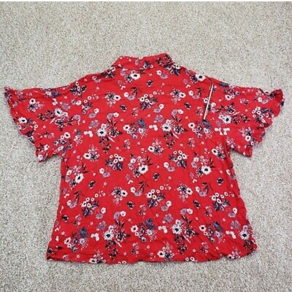 NWOT Rewind M Womens Button Front Top Ruffle Short Sleeve Red Floral - Picture 3 of 6
